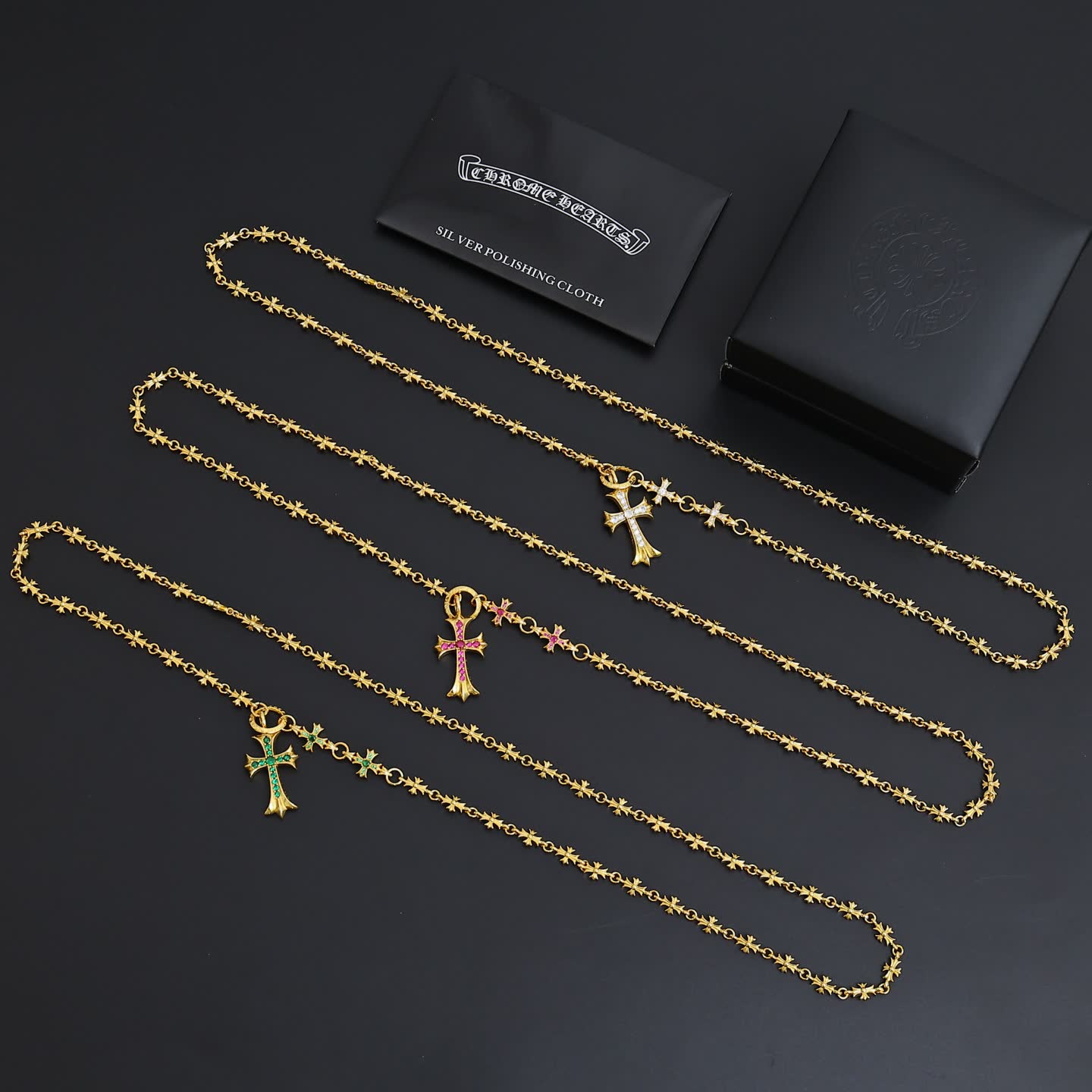 Chrome Hearts Chroma Heart Gold Plated Cross Pendant Necklace